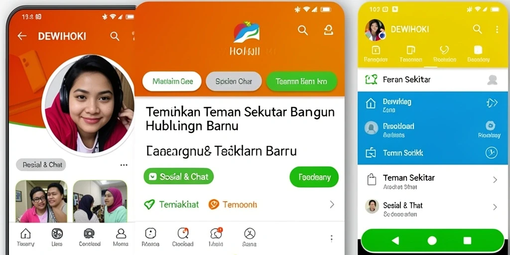 Antarmuka DEWIHOKI memudahkan pencarian teman sekitar.