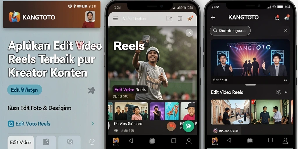 Tampilan antarmuka aplikasi KANGTOTO saat mengedit video reels.
