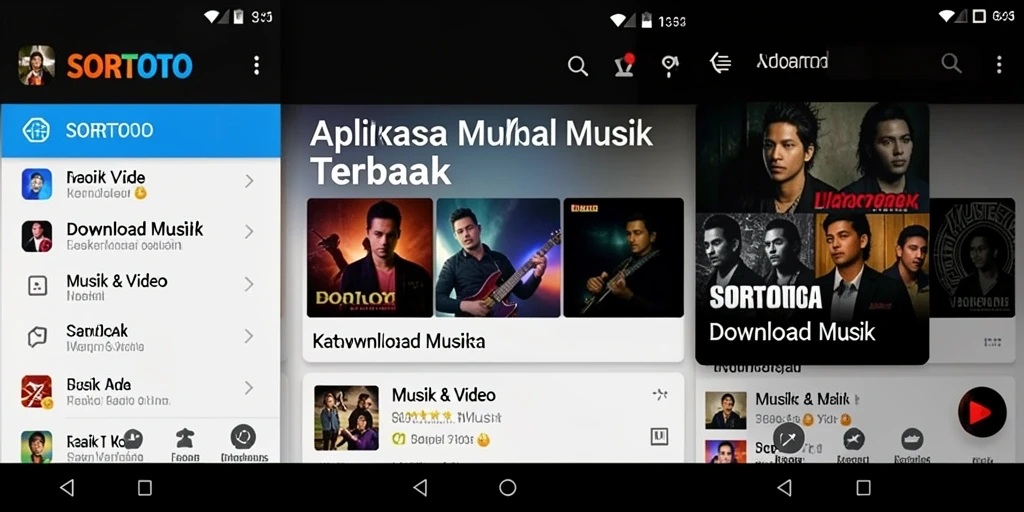 Tampilan antarmuka SORTOTO dengan fitur download musik yang menarik.